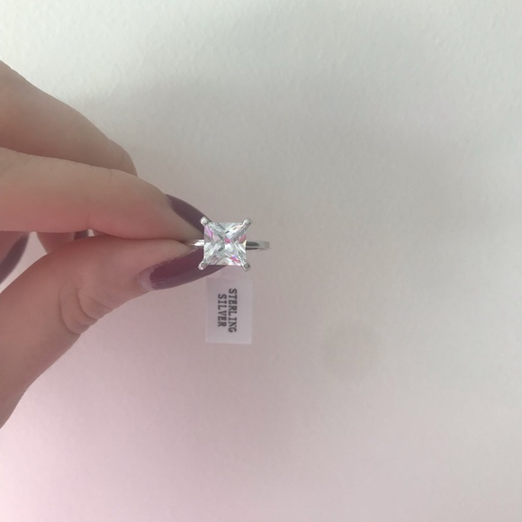 Sterling Silver 3CT Princess Cut Solitaire Ring - Picture 6 of 8